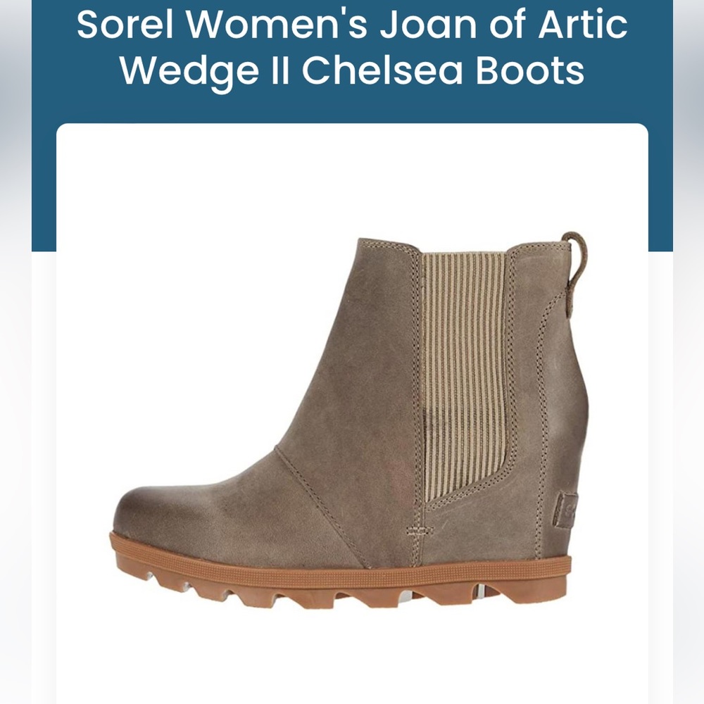 Sorel Joan of Artic Wedge II Chelsea Boots - Size 8 - Khaki